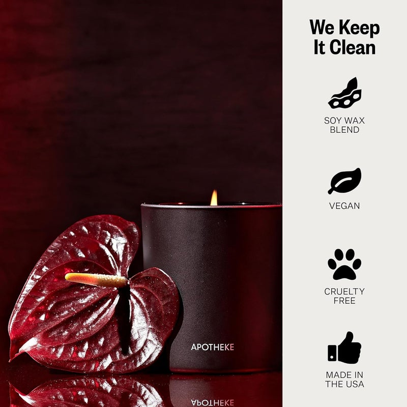 APOTHEKE Signature Scented Candles for Home, Charcoal Rouge - 10.5 oz - Soy Wax, Non Toxic, Large Jar Black - Luxury Candle Gifts for Women & Men - Birch Wood, Elemi, Damask Rose, and Smoke - Image 5